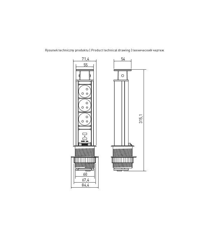 Priza mobilier silver 3x220v rotunda
