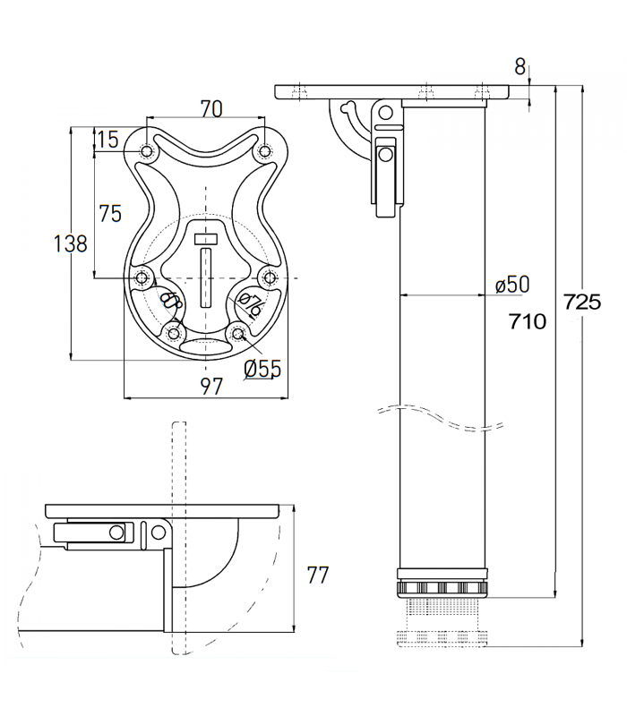 Picior rabatabil click negru H 710