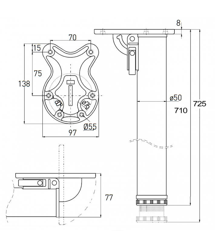 Picior rabatabil click negru H 710