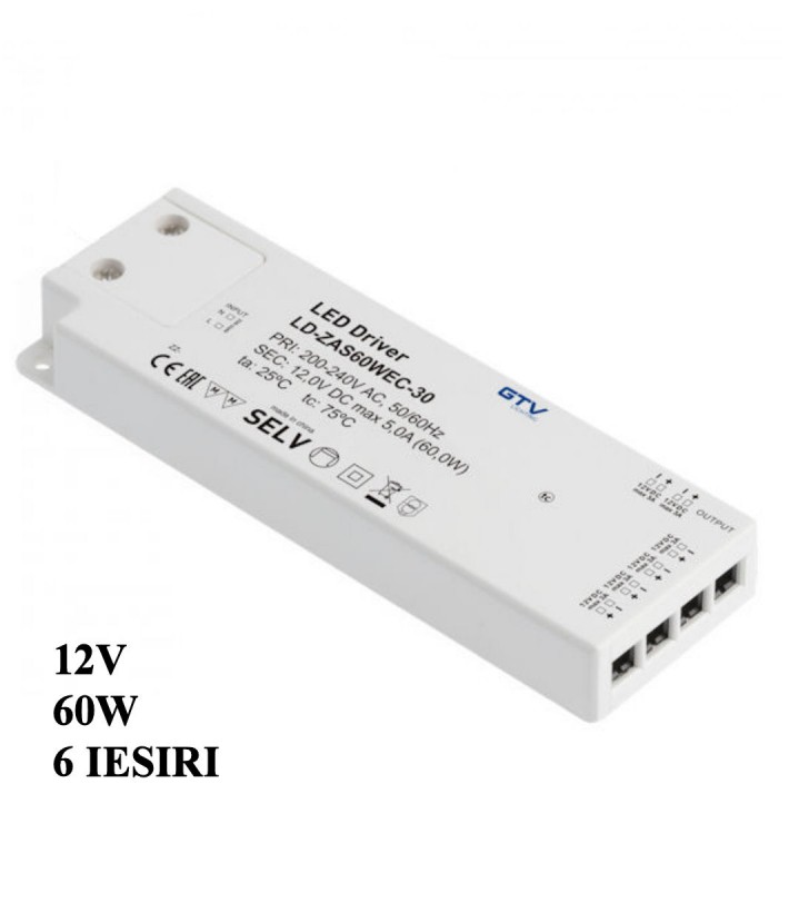 Transformator pentru banda led 12V 60W 6 iesiri