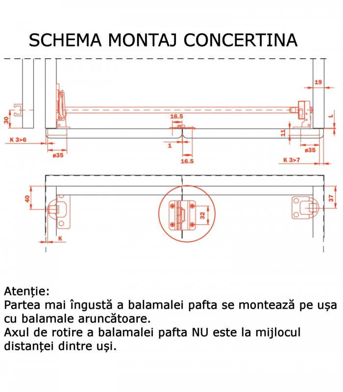 Feronerie pentru Usi pliante Concertina 1180mm