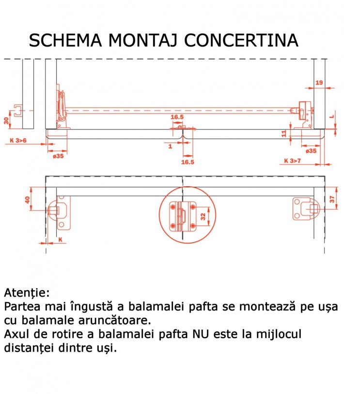 Feronerie pentru Usi pliante Concertina 1180mm