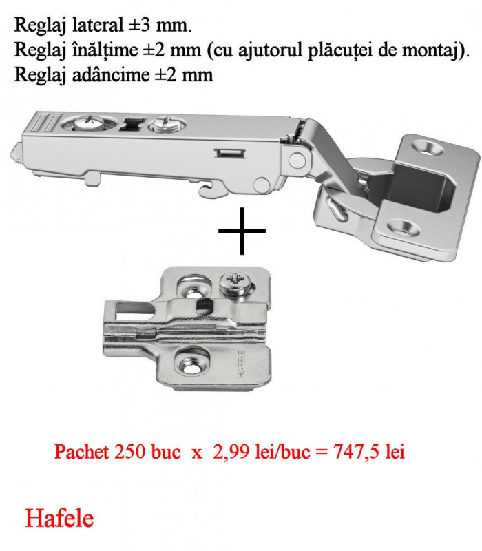 Balama Hafele cu amortizor pachet  250 buc