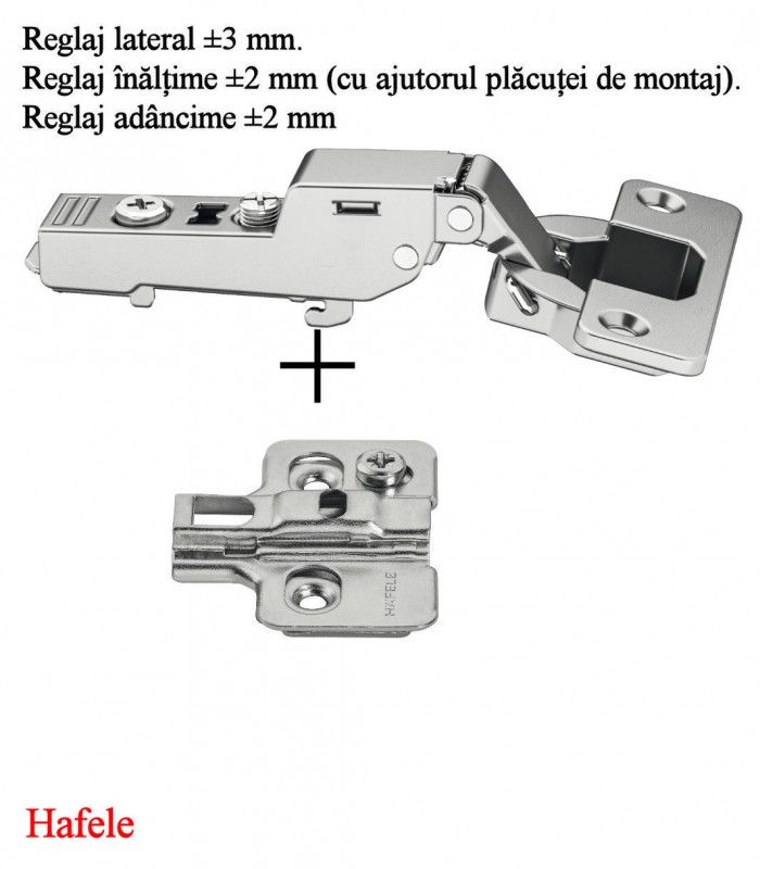 Balamale Hafele semiaplicata cu amortizor 3D placuta inclusa