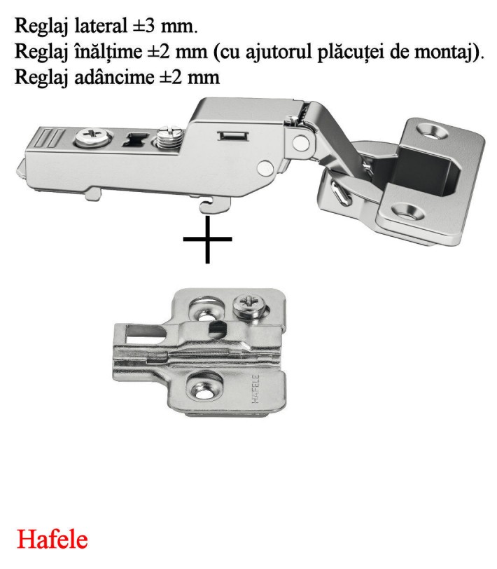 Balamale Hafele semiaplicata cu amortizor 3D placuta inclusa