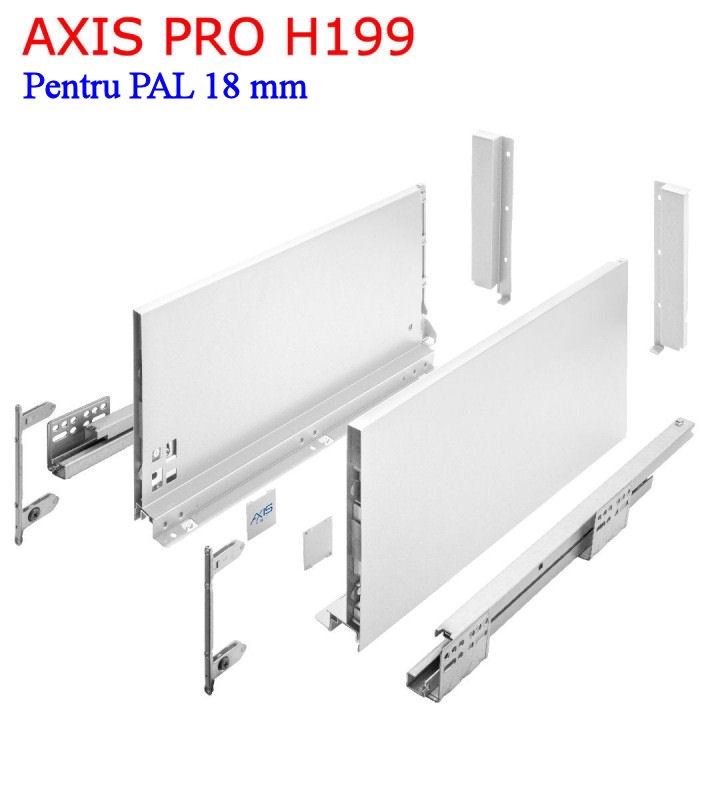 Sertar metalic bucatarie Axispro H199 Alb pentru pal 18mm